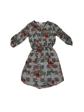 Stella Tweed Houndstooth Plaid & Floral Midi Dress 3/4 Sleeves Women’s Size XS